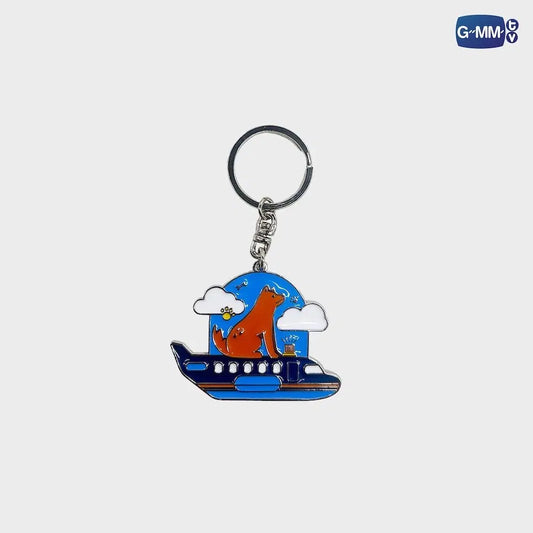 A DOG AND A PLANE METAL KEYCHAIN